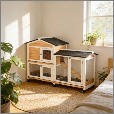 Pet Hutch,Mobile Wooden Rabbit Hutch