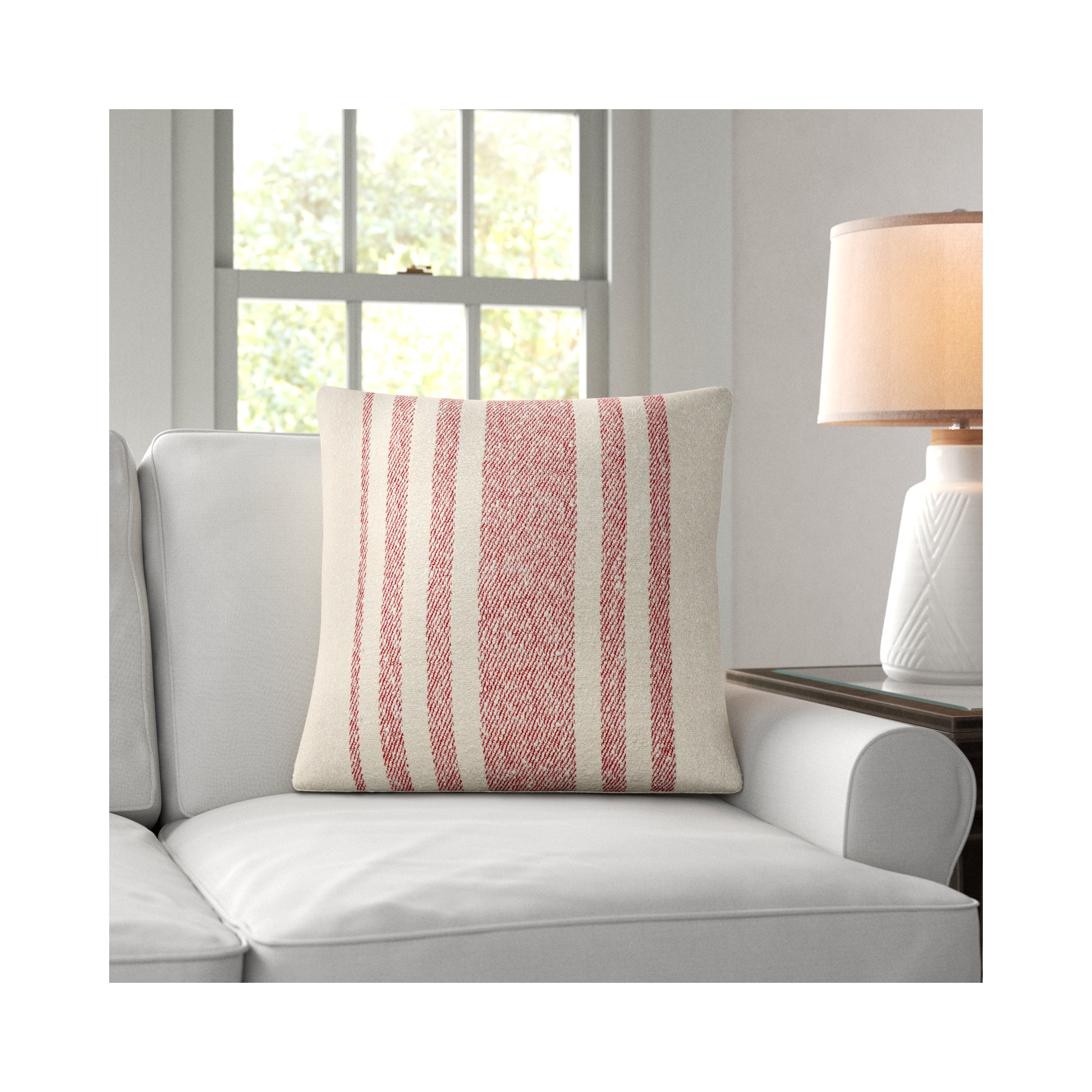 Sorden Striped Cotton Throw Pillow, Polyester/Polyfill, Coral, 20" x 20"