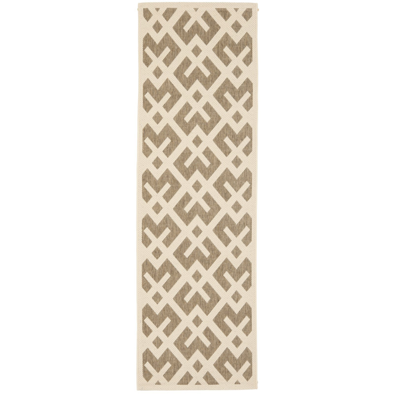 Arneshia Geometric Brown/Tan Indoor/Outdoor Area Rug, Runner 2'4" x 14'