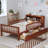  Twin Bed with Headboard Storage Rack, Under-Bed Storage and Three-Side Guardrails, Walnut-1778308552