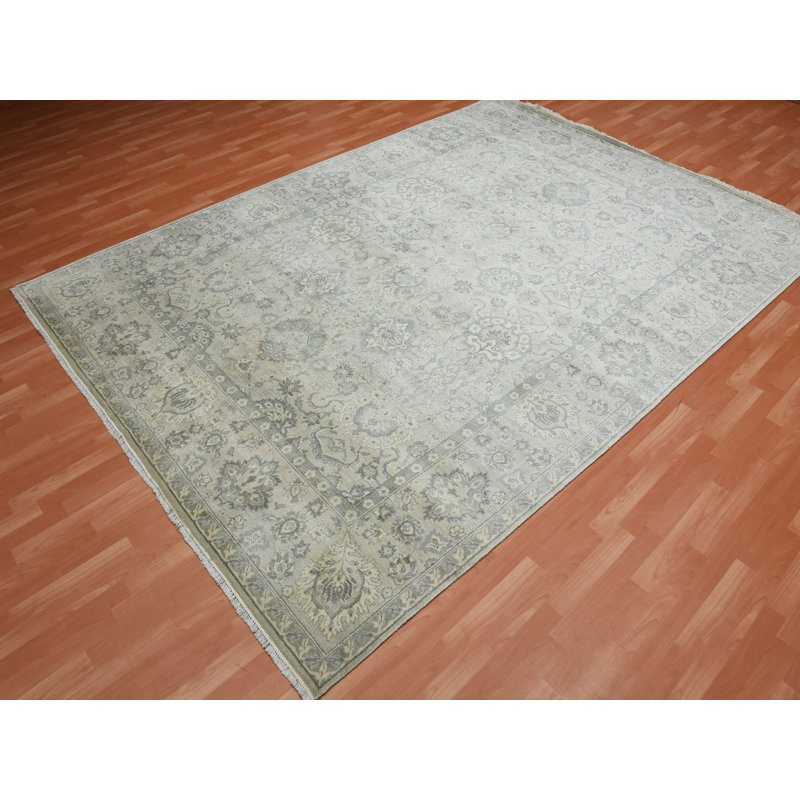 Tapis oriental rectangulaire gris en soie noué à la main 8 pi 6 po x 12 pi 0 po - MOA10275193