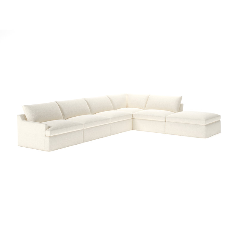 Canapé modulaire 6 pièces Wrenley, Tissu performance bouclé Davis Pearl, Orienté à droite