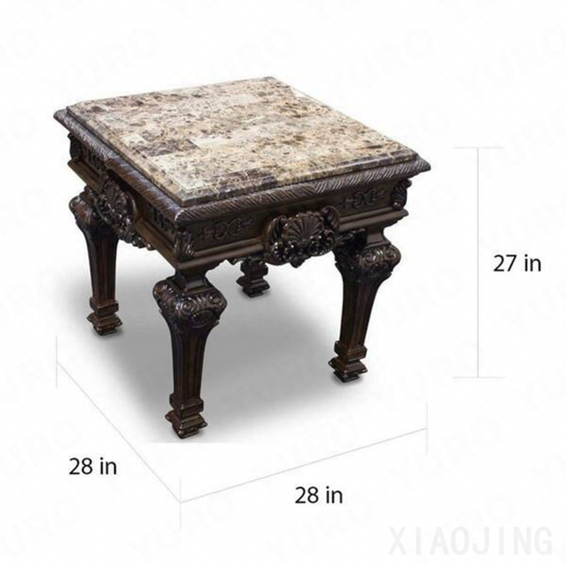 Table de bout traditionnelle en bois massif avec plateau en marbre, table d'appoint sculptée à la main en cerisier