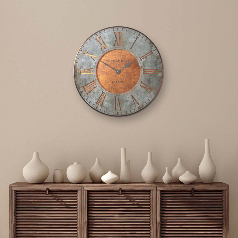 Florentine Wall Clock, 53cm H x 53cm W x 5cm D, Silver/Brown