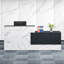 Bureau de réception en marbre avec plateau pour clavier d'ordinateur, tiroir verrouillable, trou de gestion des câbles et rangement pour bureau, restaurant, hôtel, commerce de détail.-1389605323-1388774973