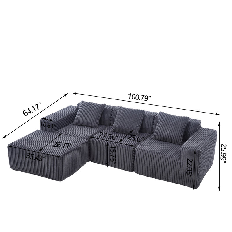 Canapé-lit modulaire 4 pièces pour salon, Polyester gris foncé