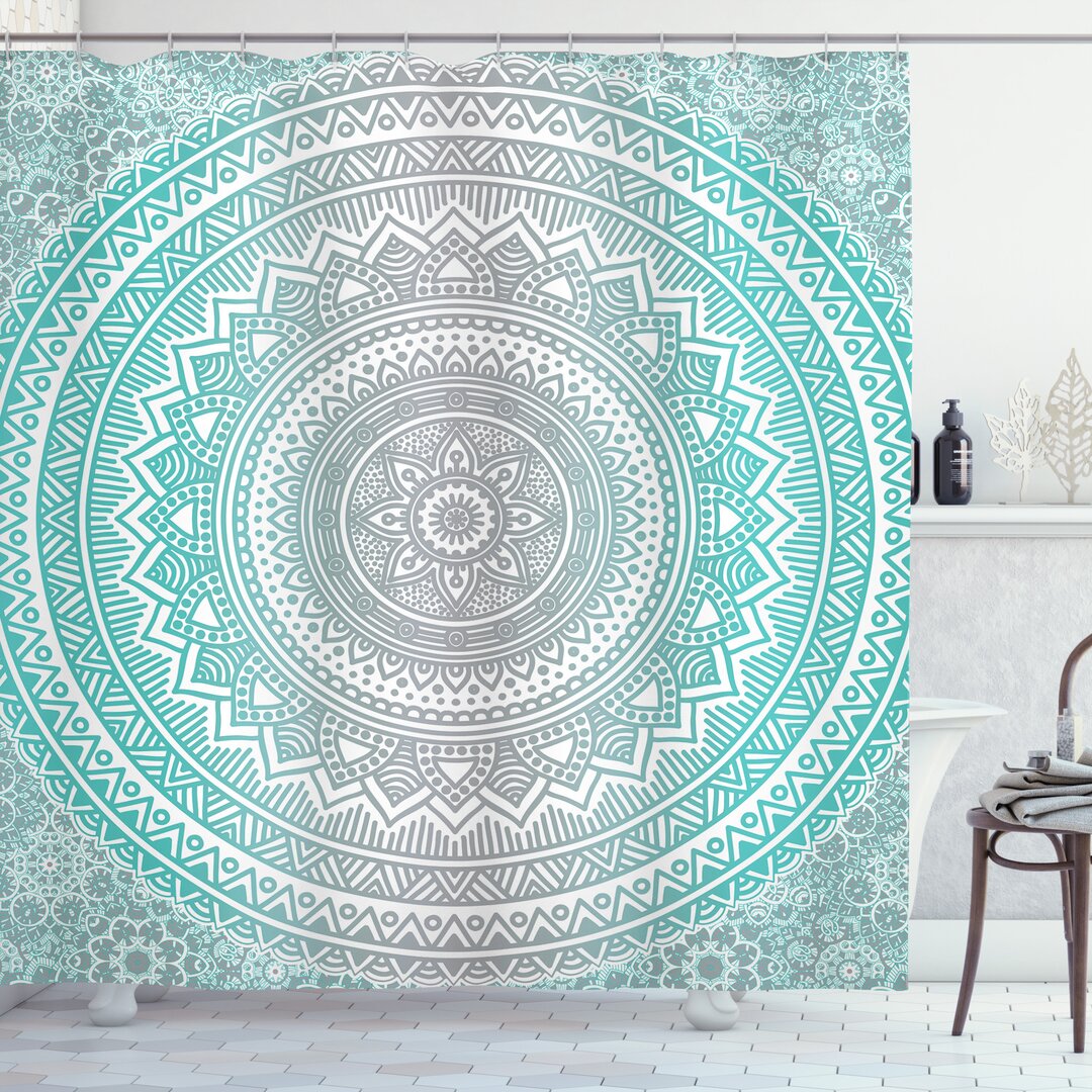 Duschvorhang, Tribe Mandala, Grau und Aqua, Aqua Grau