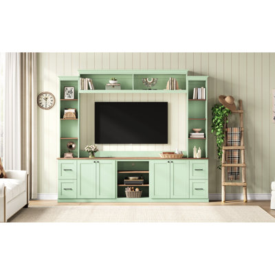 41 Meuble audio-vidéo, meuble télé Mint avec tablettes réglables en noyer, console rétro élégante, tiroirs et unité murale de gestion des câbles pour le salon, le meuble et les meubles de précision
