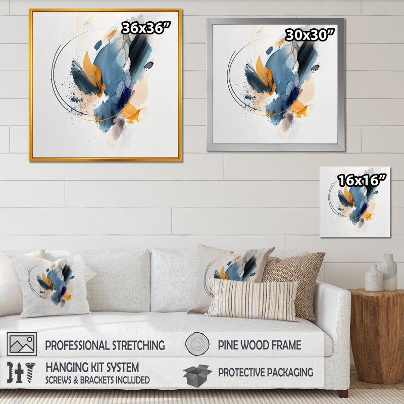 «Abstract Shapes Modern Artwork II», reproduction d'art sur toile abstraite, L 16 po x H 16 po, Encadrement doré