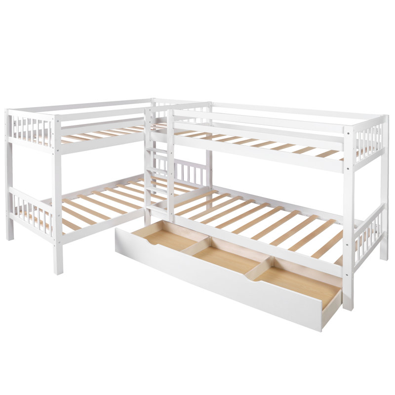 Antanae Kids Twin Bunk Bed with Drawers, White