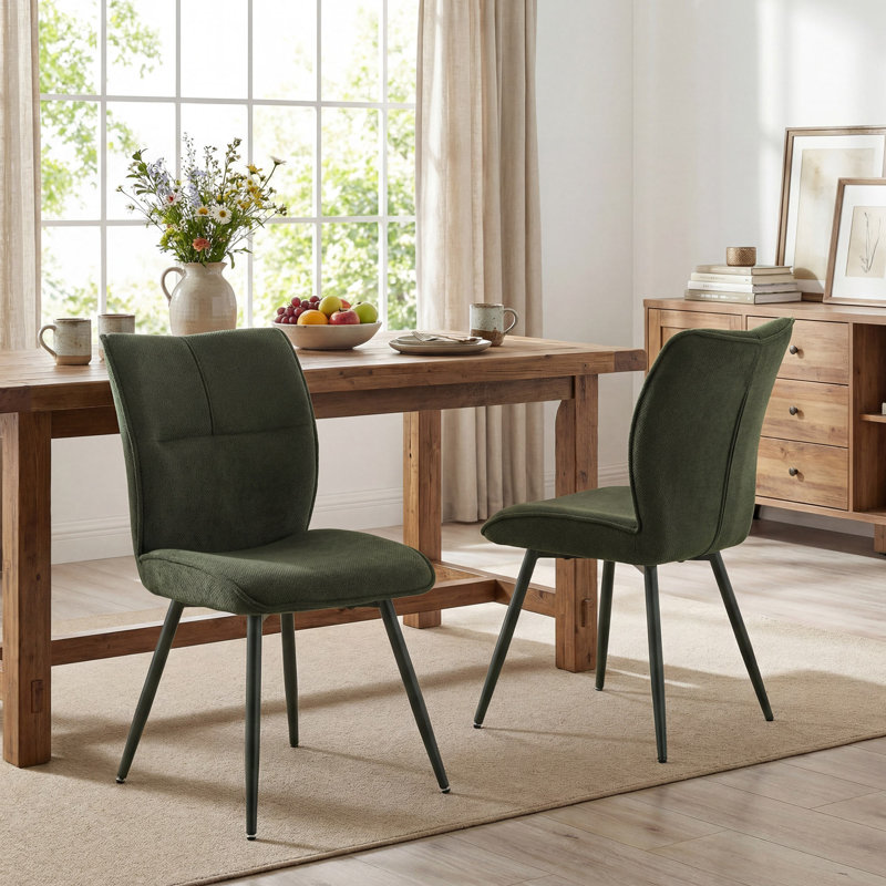 Chaises de salle à manger en chenille Leahana, Vert foncé