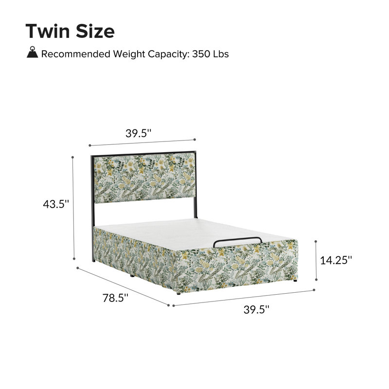 Neilius Upholstered Platform Bed with Washable Slipcover, Twin, Pattern Spring