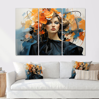 Mid-Century orange élégant floral mode chic I - Illustration de mode art mural