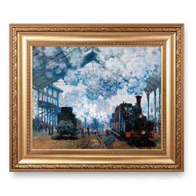 The Gare Saint-Lazare: Arrival of a Train by Claude Monet  World Classic Reproductions For HomeDecor,Wide Gold Frame