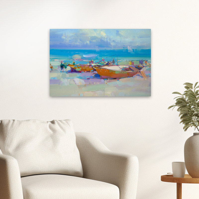 Bateaux sur le rivage, bateau, nouvelle version 2021-10, art abstrait, art contemporain, H 24 po x l 16 po