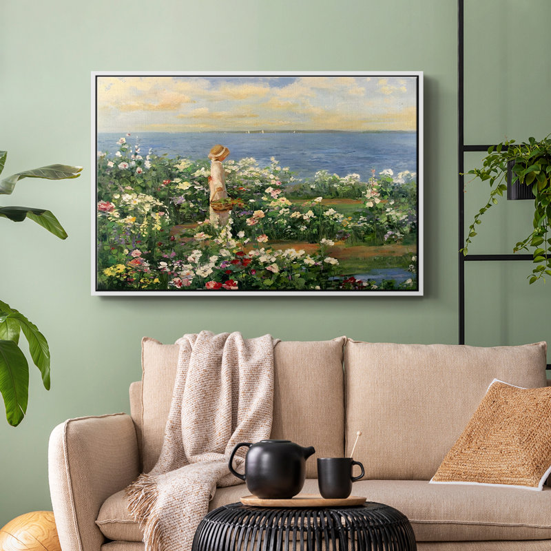 Paysage rétro - DLxxx, H 27 po x l 41 po x P 2 po, Toile encadrée flottée blanche