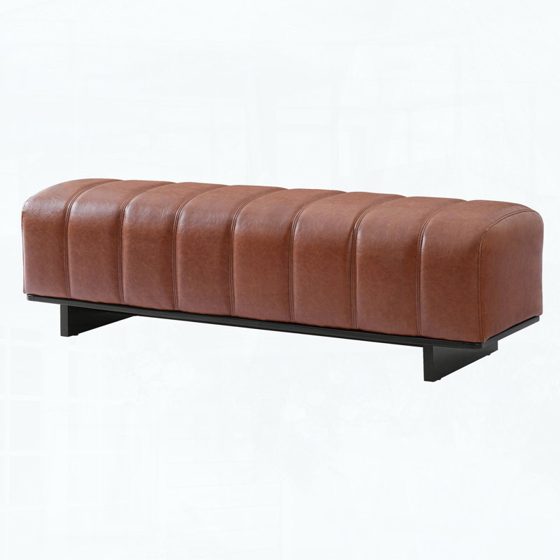 Banc de salle à manger d'intérieur avec tissu en polyuréthane brun, pieds en bois d'hévéa, capacité de 250 lb, Brun
