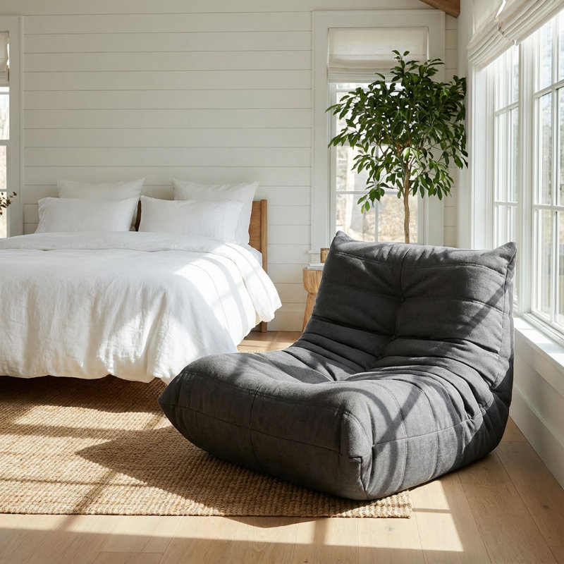 Luxury Accent Chair with Button-Tufted Detail in Microfiber, Gray Microfiber/Microsuede