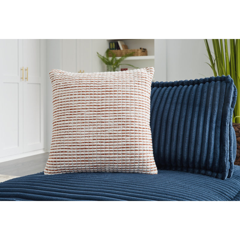 Rust and White Woven Stripe Square Throw Pillow