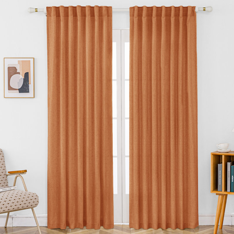 Toyoko Linen Blend Semi-Sheer Back Tab Curtains, 52" W x 96" L, Burnt Orange