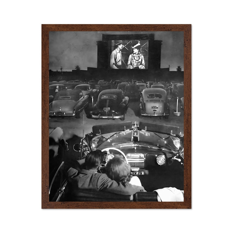 Drive in Movie Theatre, Poster, 18"H x 24"W, Brown Framed