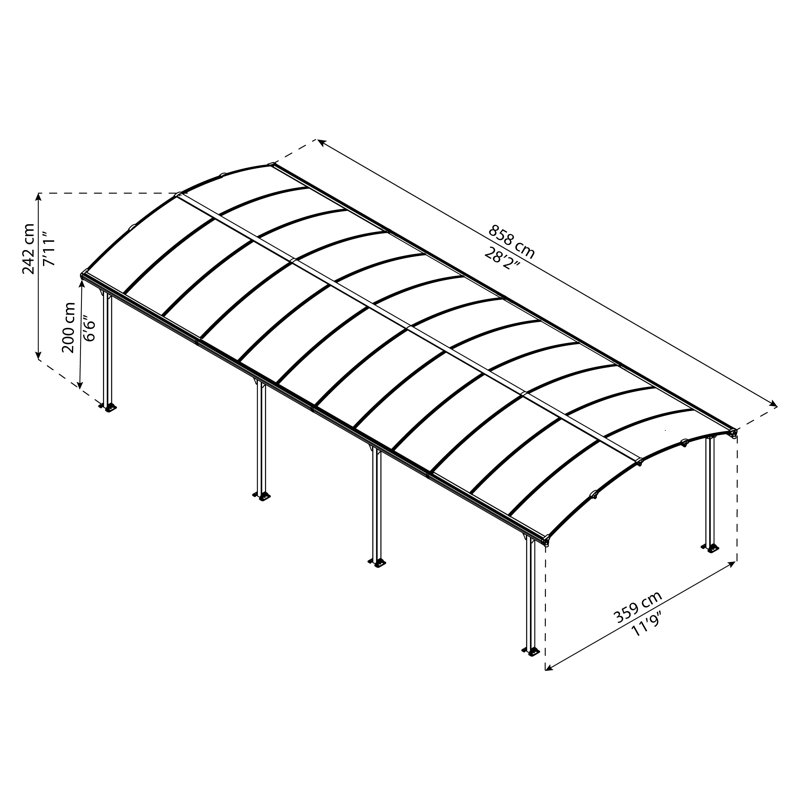 Palram - Canopia Arcadia 12' W x 28' D Polycarbonate Galvanized Steel Weather-Protected Carport Canopy for Cars Trucks Gray