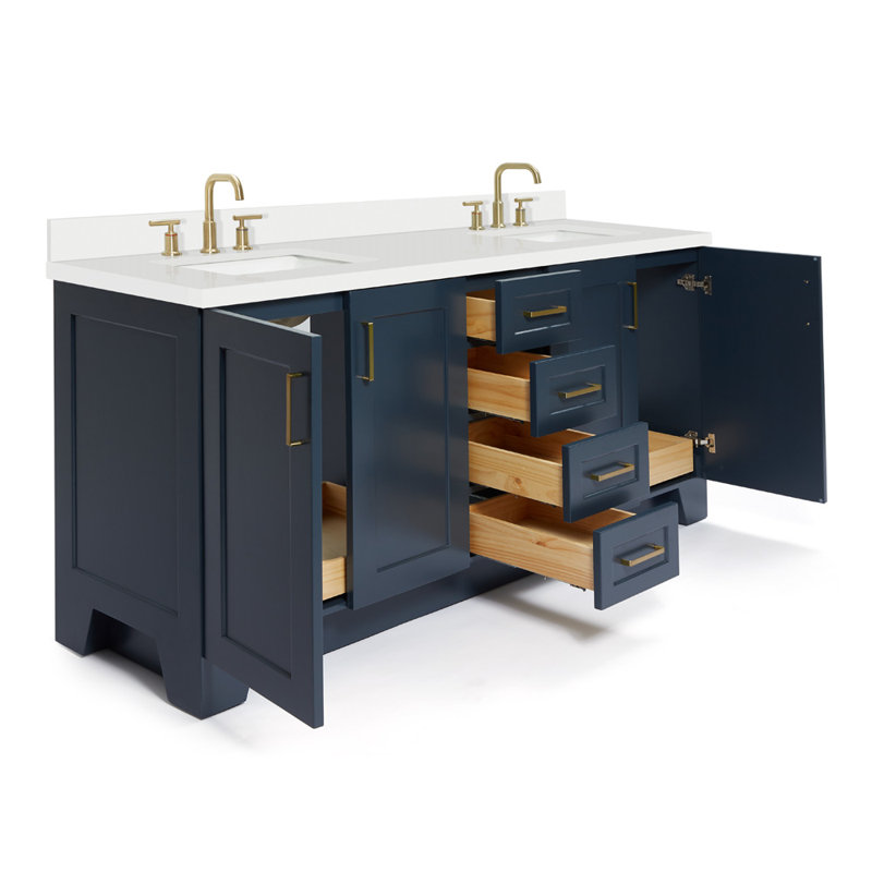 73 IN.  Single Bathroom Vanity, Midnight Blue, Rectangular,  White Quartz