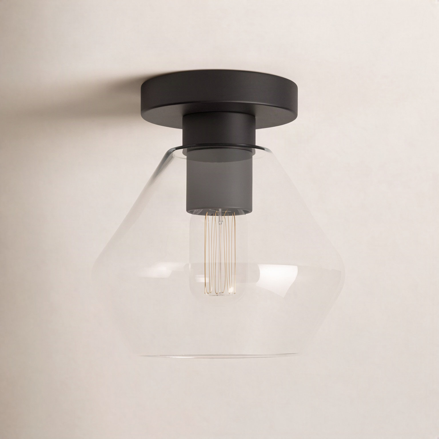 Rooks Single Light Glass Semi Flush Mount, Midnight Black