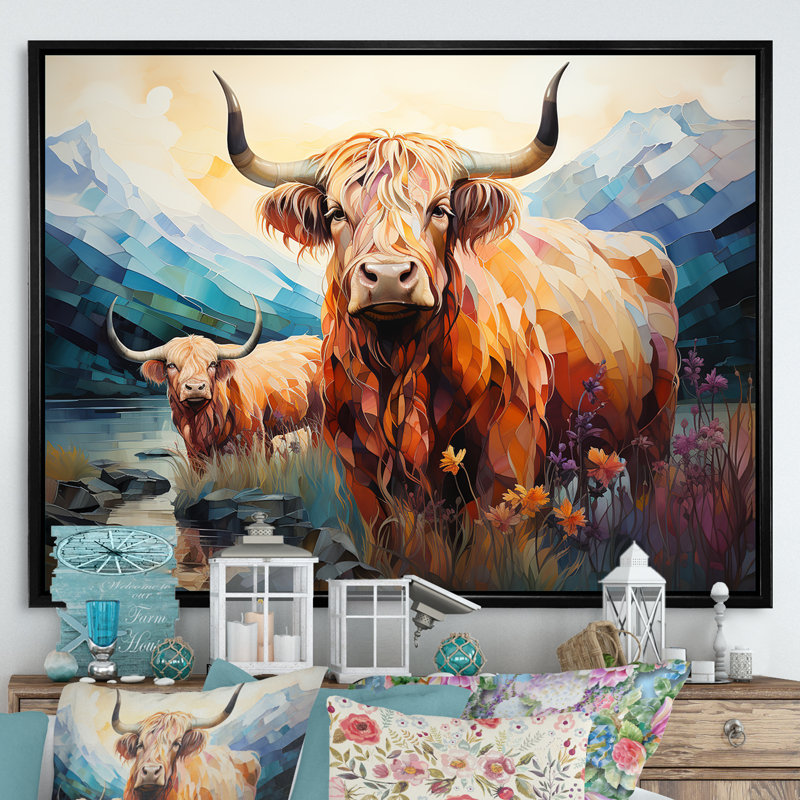 Yak Pastel Wilderness Territory I sur impression sur toile, Cadre flottant noir, H 24 po x l 32 po x P 1 po