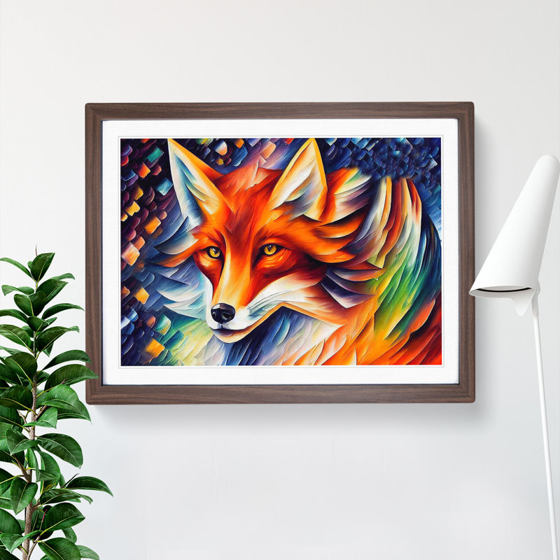 Fox - Framed Print, 25cm H x 34cm W x 2cm D, Walnut