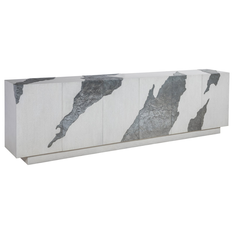 Nordic White and Gray Oak Media Console with Zinc Inserts