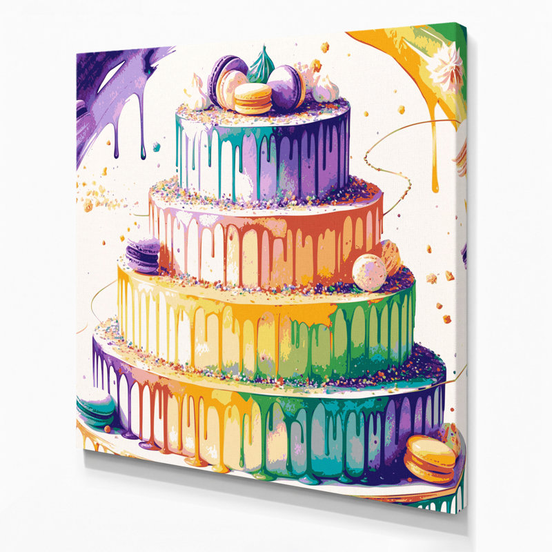 Desserts arc-en-ciel, art mural sur toile beige, H 16 po x l 16 po