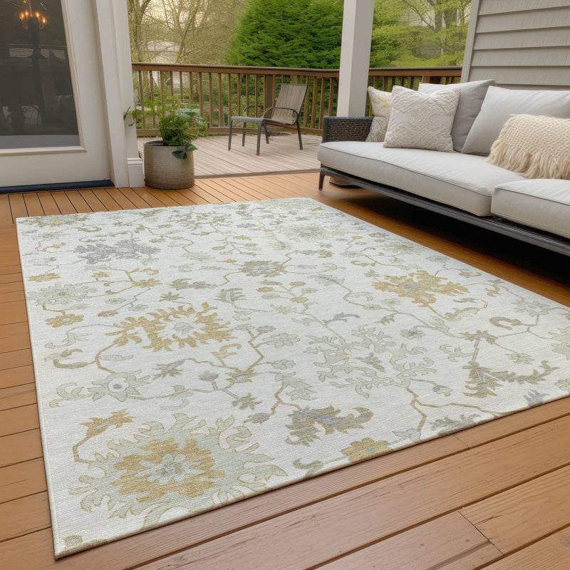 Tapis ivoire Xhevrie intérieur / extérieur lavable à la machine Xhevrie, Rectangle 5 pi x 7 pi 6 po