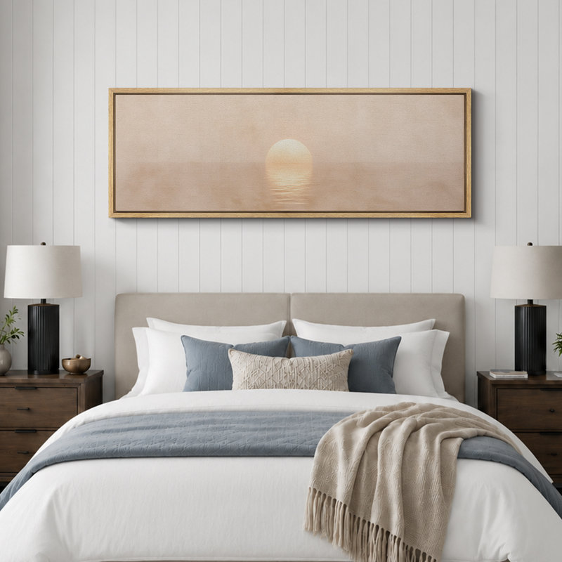 «Minimalist Sunset Over Calm Sea Landscape», impression sur toile encadrée, H 20 po x l 60 po, Naturel