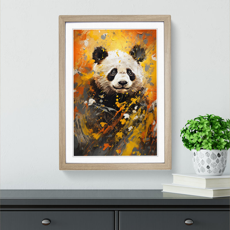 Panda Expressionism No.2 - Framed Print, 46cm H x 34cm W, Oak Framed