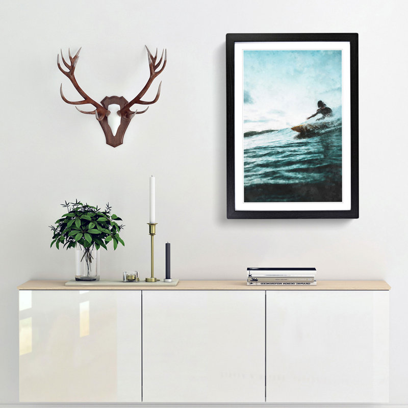 Surfing in Indonesia - Framed Print, 45cm H x 33cm W x 2cm D, Black Framed