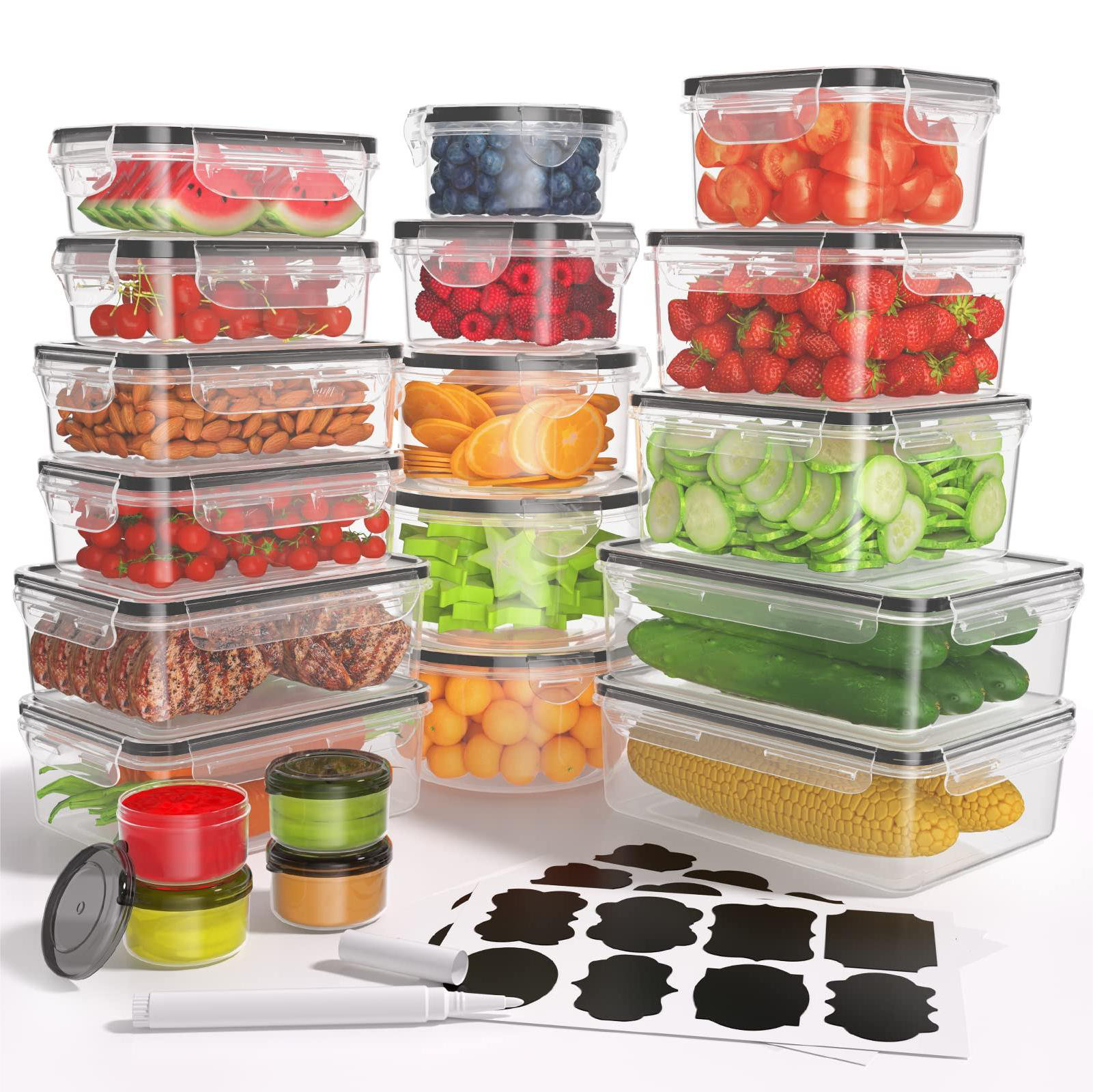 24 Pcs Airtight Food Storage Container Set - BPA Free Clear Plastic Kitchen  and Pantry Organization Meal Prep Lunch Container with Durable Leak Proof