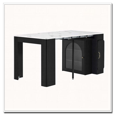 Extendable Dining Table with 3 Removable Middle Leaves,Saving-space Cabinet