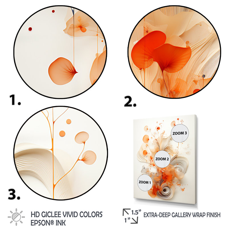 Orange symétrique en spirale IV - art mural géométrique, Cadre doré simple, H 40 po x l 30 po x P 1,5 po