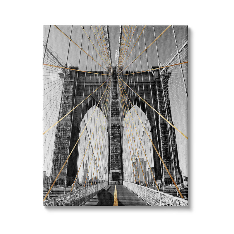 Pont de Brooklyn, architecture de câble géométrique Urban par Ziwei Li - photographie sur bois, H 48 po x l 36 po