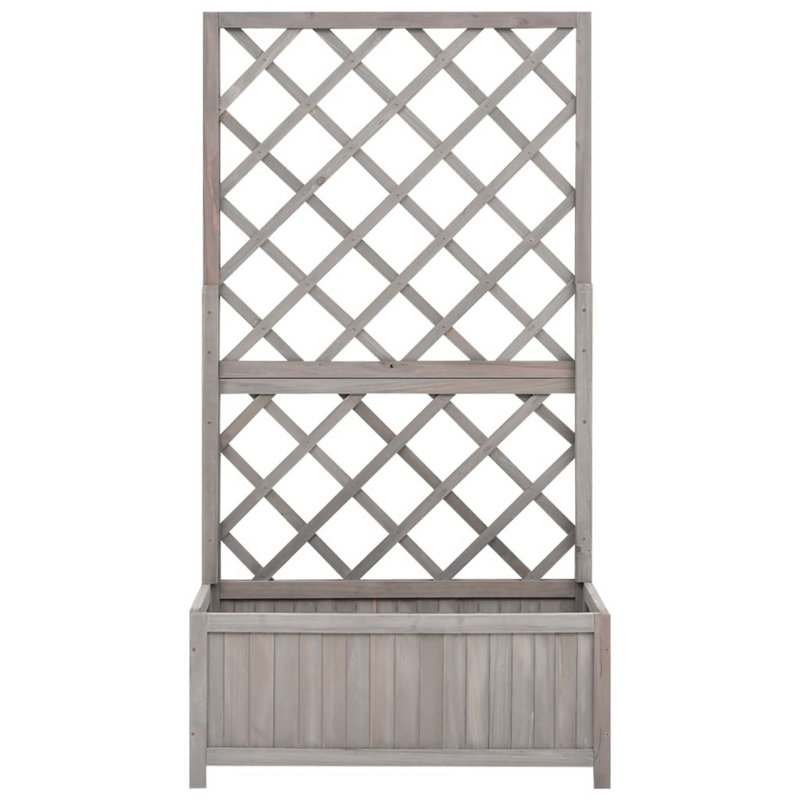 Planter Flower Box Trellis Raised Bed Outdoor Planter Solid Firwood, Gray