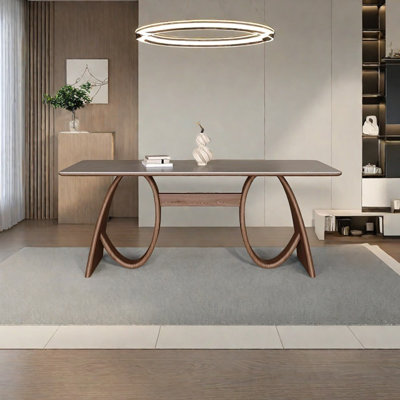 Medieval Style Rock Slab Solid Wood Dining Table