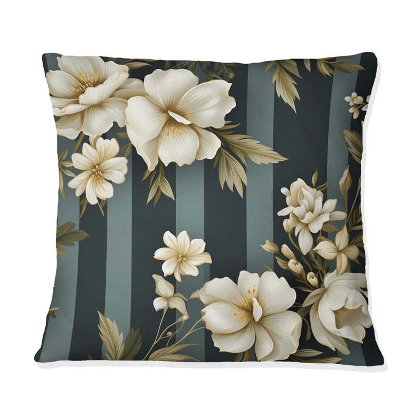 Classic Elegant Striped Floral Dreamscape - Coussin décoratif à rayures, 18 po x 18 po