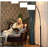 Arc-shaped floor lamp with drum lampshade