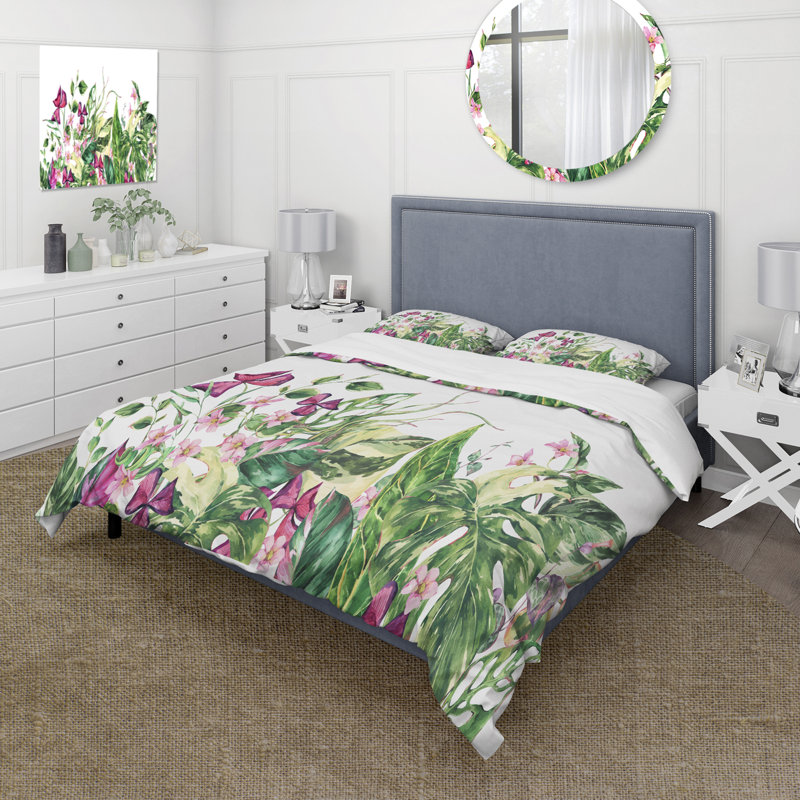 Ensemble de housse de couette Tropical Floral Vintage Leaves I - Polyester en microfibre