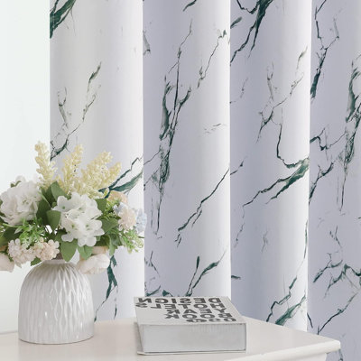 100% Blackout Curtains 96 Inch Length 2 Panels Set Marble Designs Printed Drapes Thermal Curtains For Bedroom With Black Liner Sound Proof Curtains