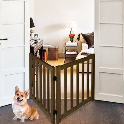 Solid Wood Freestanding Foldable Pet Gate for Dogs,2 Panels for Doorways,Stairs and small spaces