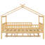 Lit cabane en bois pleine grandeur avec lit gigogne, finition naturelle, grand espace de rangement, structure robuste, 2 têtes de lit, idéal pour les enfants de 6 ans et plus, couleur du lit, couchage d'appoint, toit en forme de ciel fantaisiste, design peu encombrant, bois de pin.
