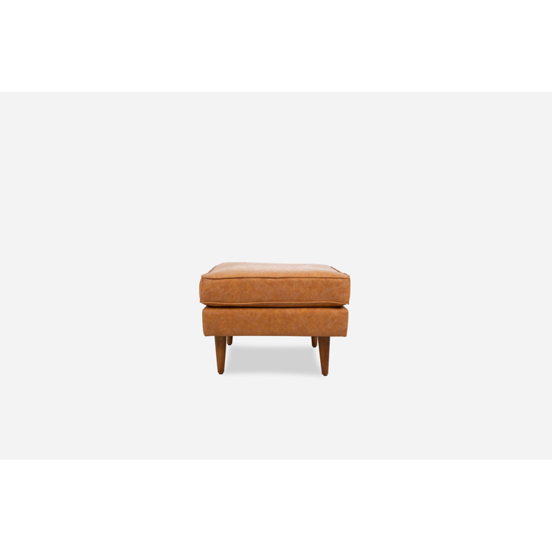 Mid-Century Modern Walnut Leg Faux Leather Ottoman