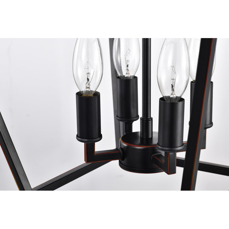 Luminaire suspendu géométrique à 4 lumières Aspen, Bronze frotté à l'huile, H 57,5 po x l 12 po x P 12 po